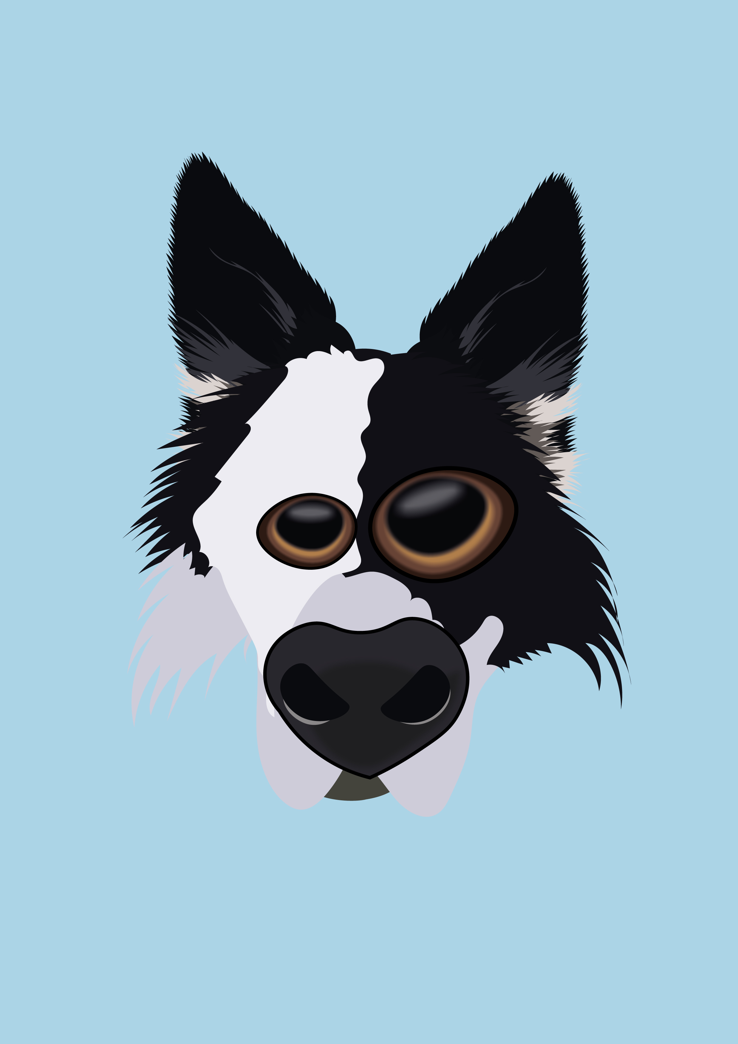 Humorous black-and-white dog with bulging eyes vector portrait