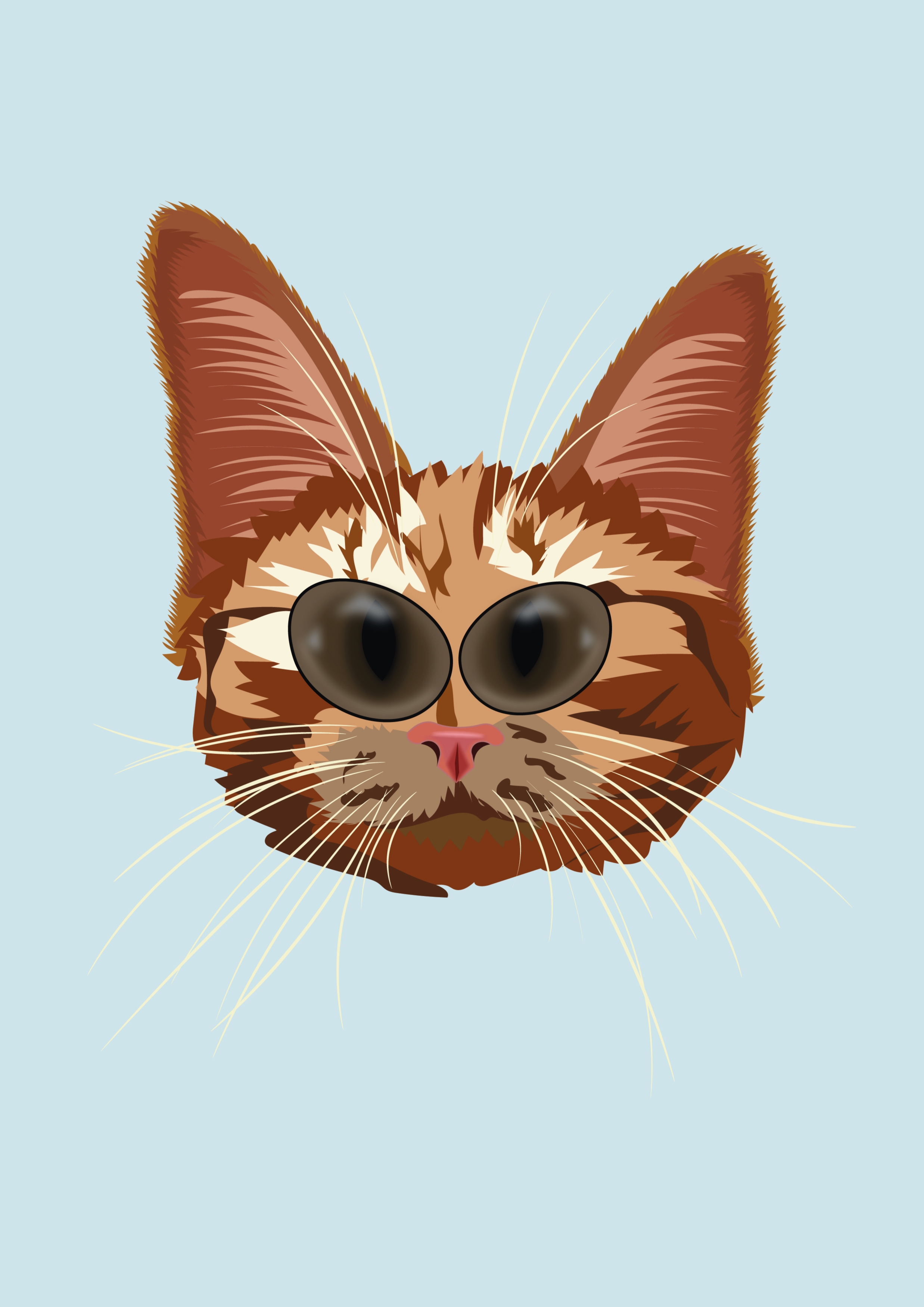 Humorous ginger kitten with oversized eyes vector portrait