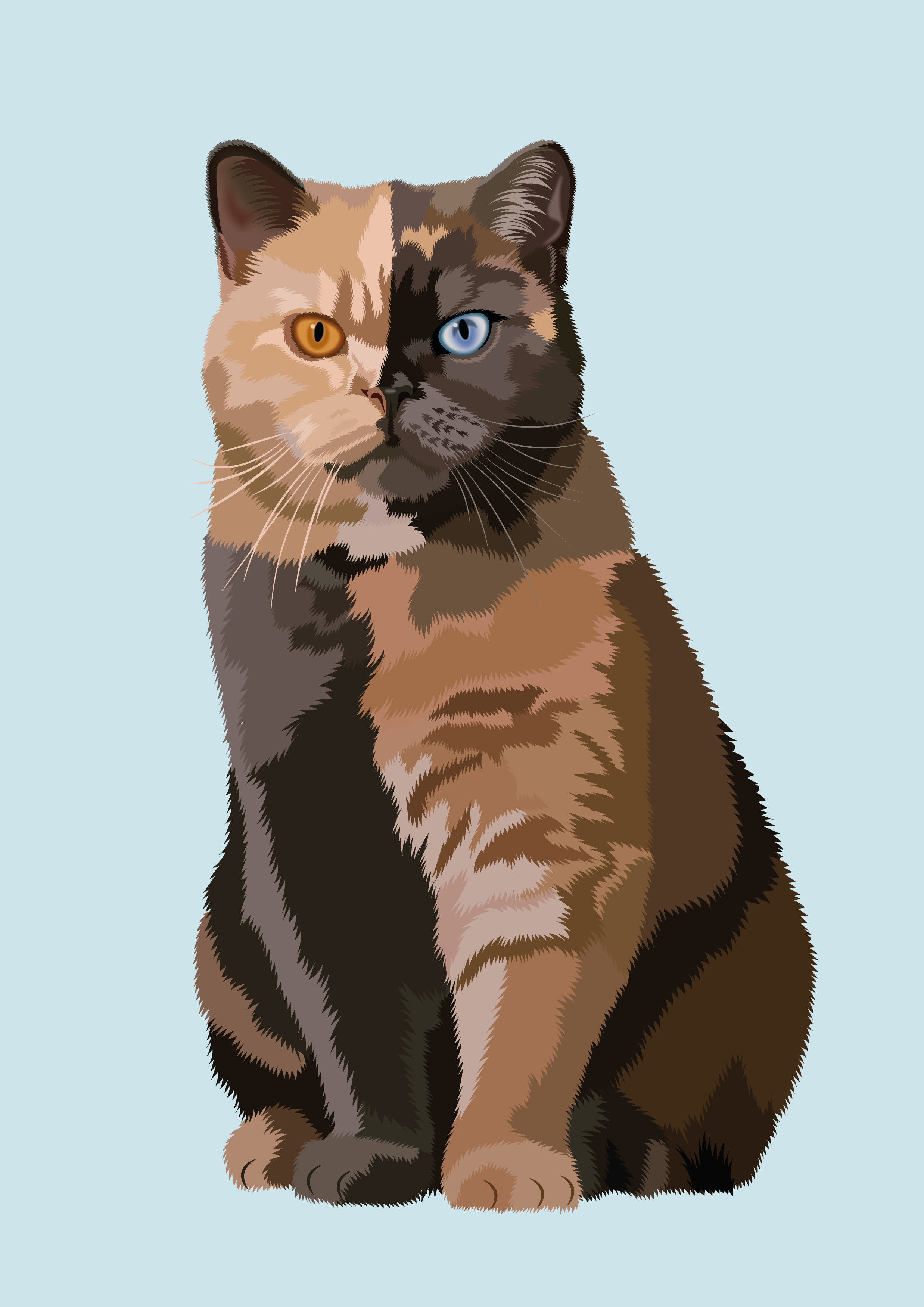 Realistic chimera cat vector portrait with heterochromia